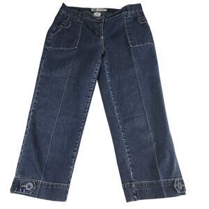 Faded Glory Capri Jeans Womens 10 Blue Black Stretch Mid Rise Utility Casual Y2K